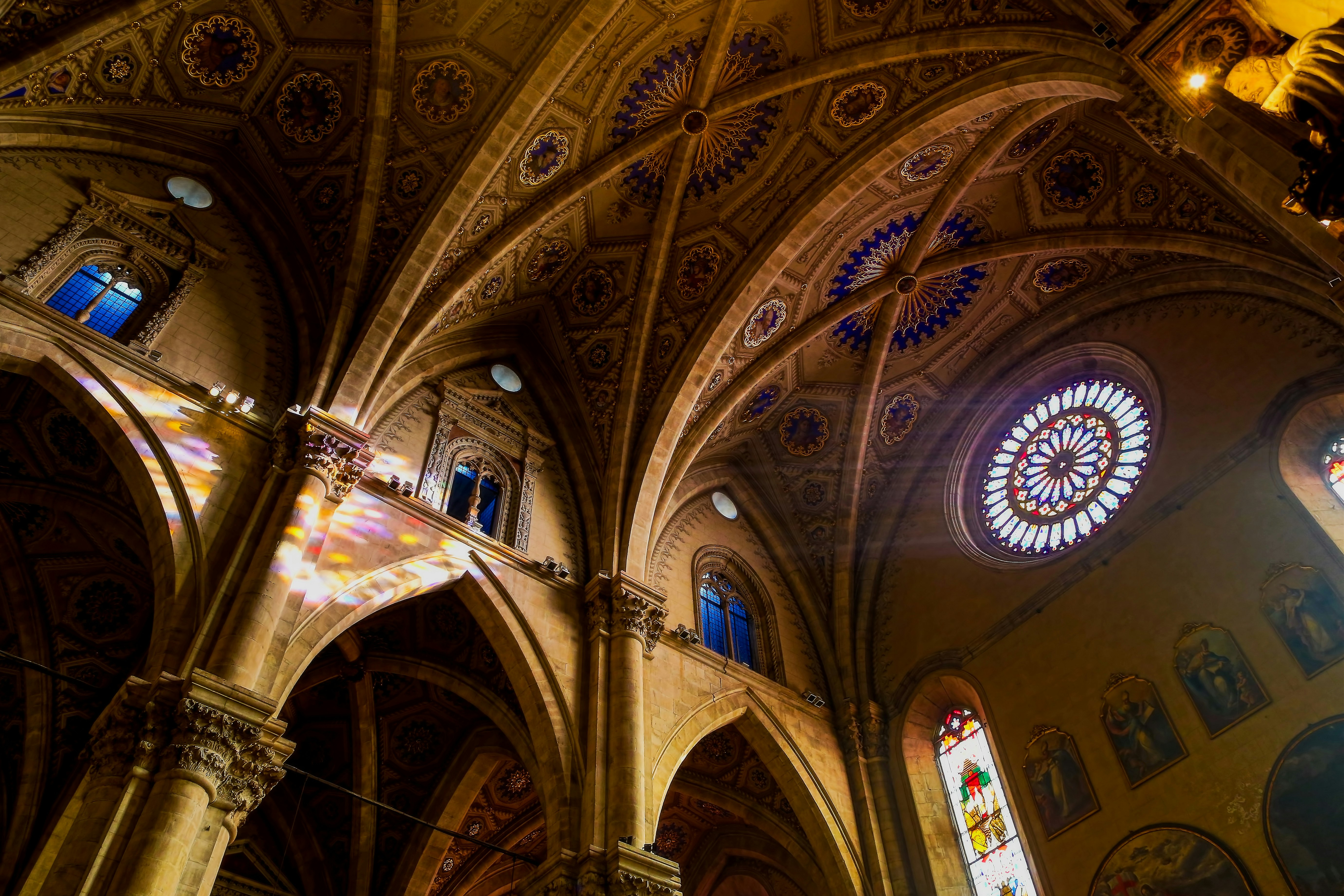 worms-eye-view of cathedral ceiling